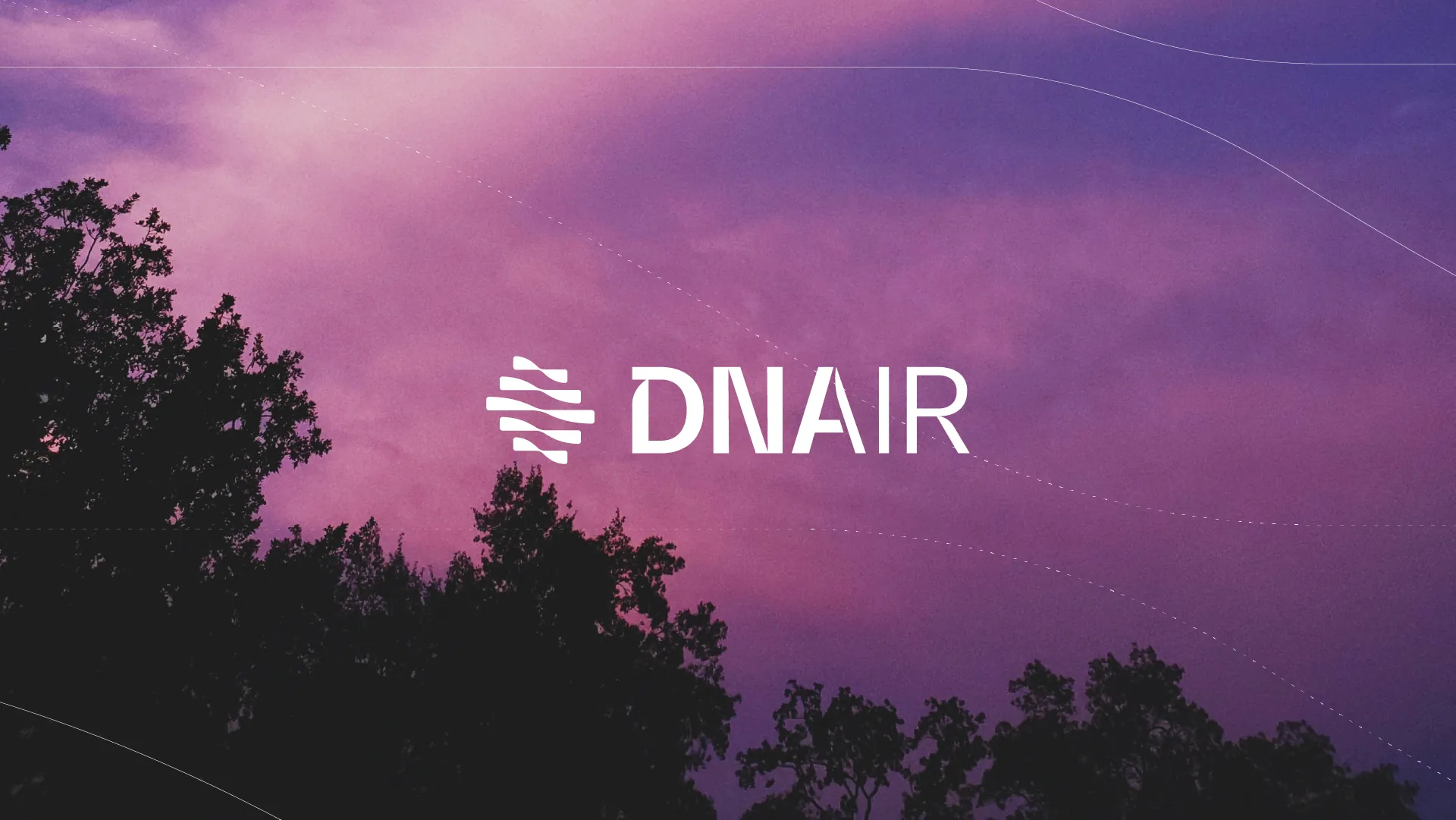 The DNAir wordmark over a forest at dusk
