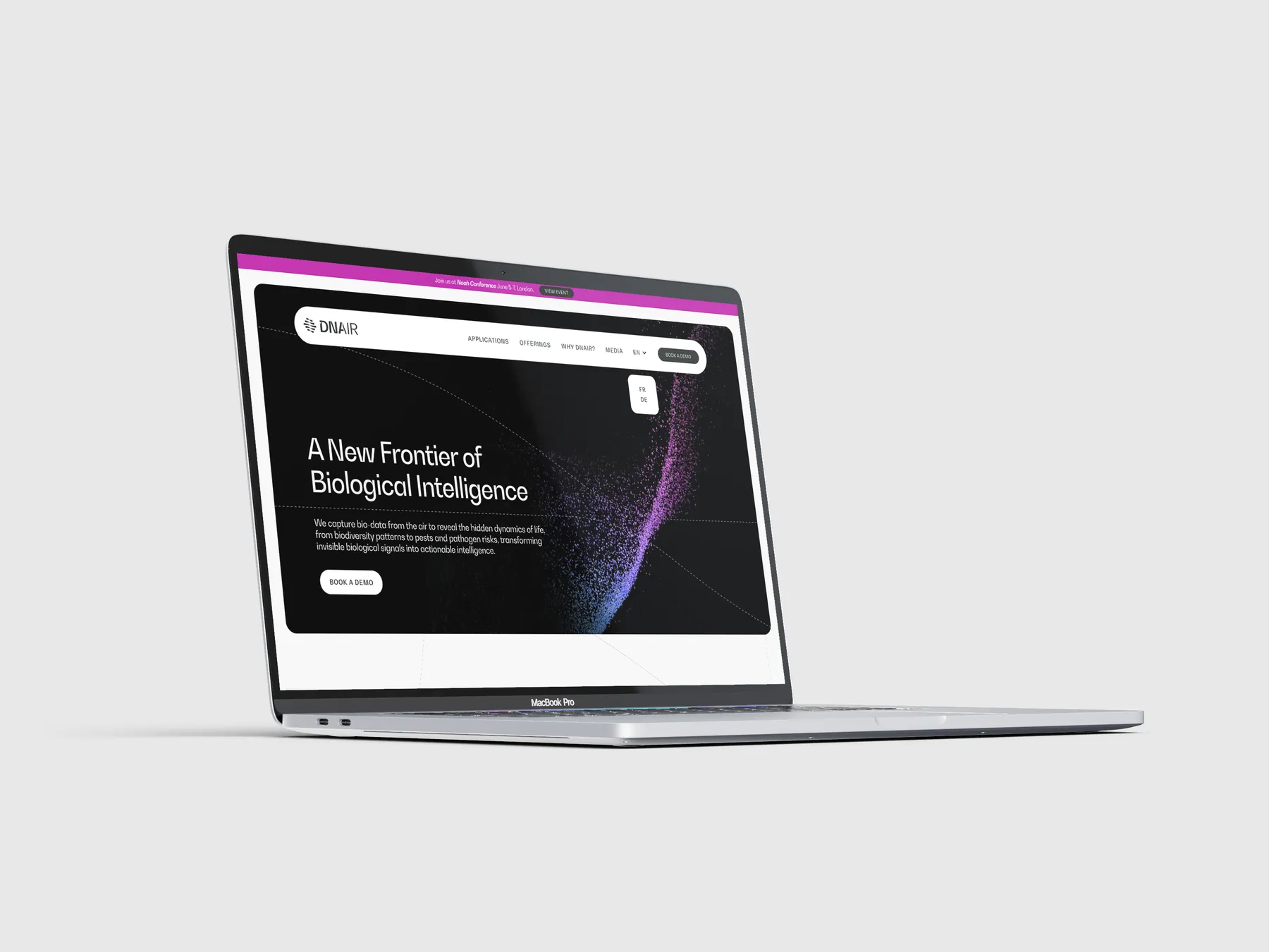 The DNAir homepage on a laptop