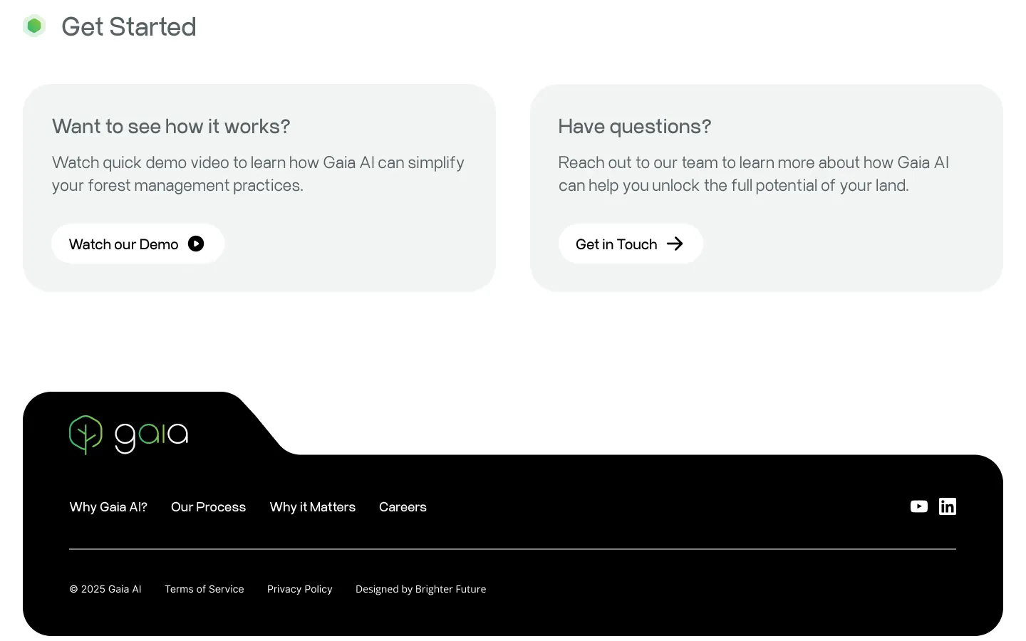 The Get Started section and footer